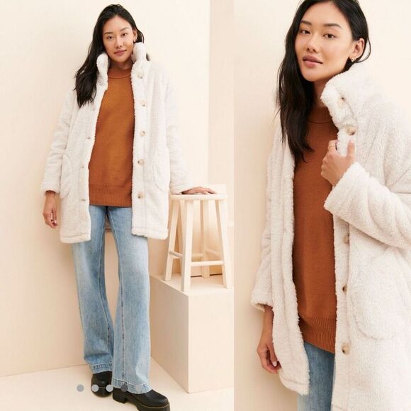 ANTHROPOLOGIE Current Air Sherpa puffer coat | medium | teddy coat - Picture 2 of 13